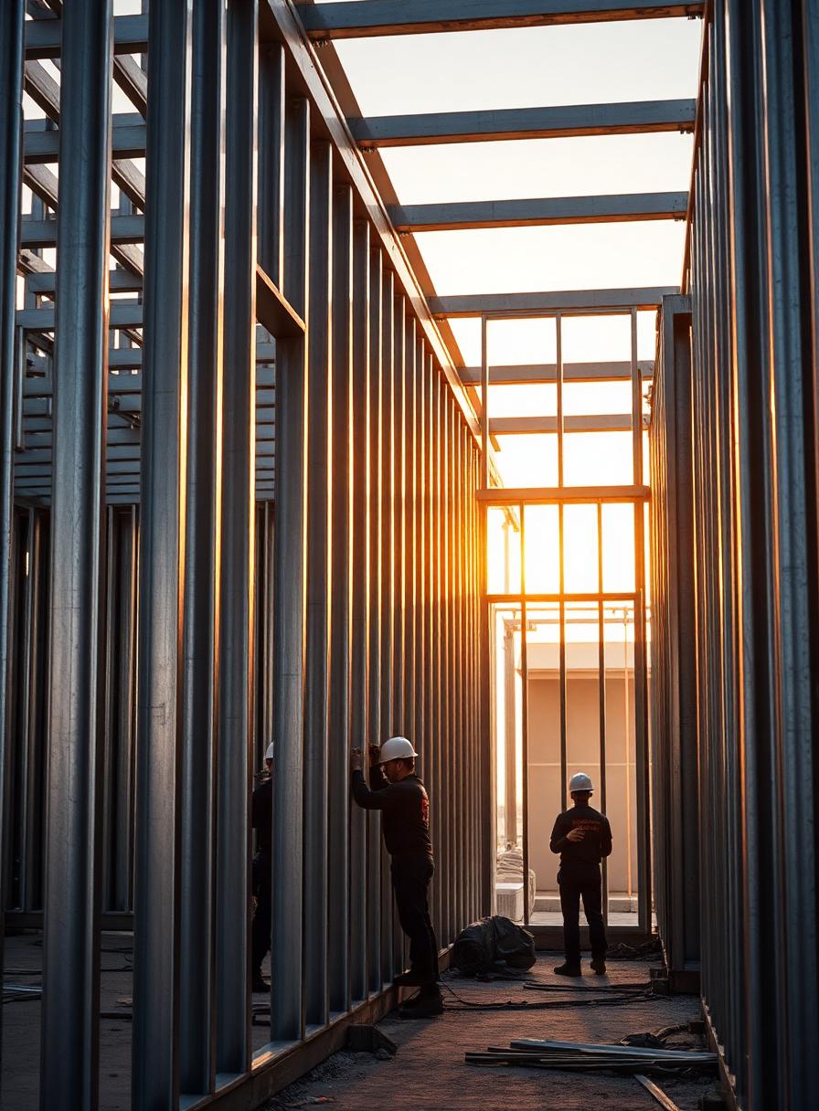 Obra em Light Steel Frame — montagem de estrutura em aço galvanizado